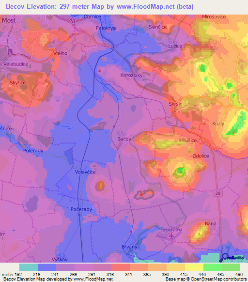 Becov,Czech Republic Elevation Map
