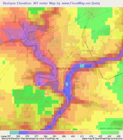 Bechyne,Czech Republic Elevation Map