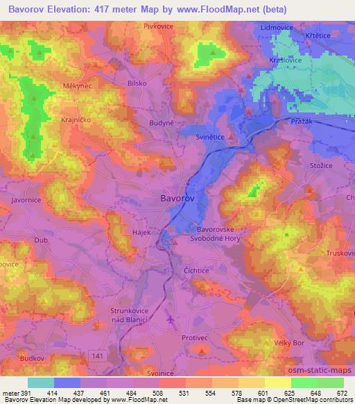 Bavorov,Czech Republic Elevation Map