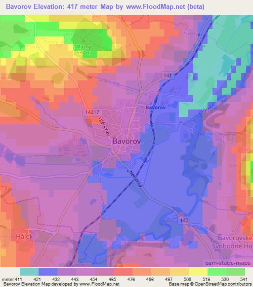 Bavorov,Czech Republic Elevation Map