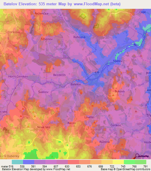 Batelov,Czech Republic Elevation Map