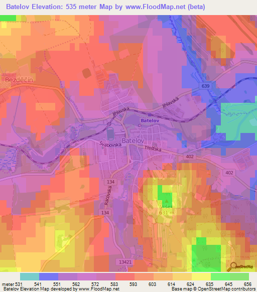 Batelov,Czech Republic Elevation Map