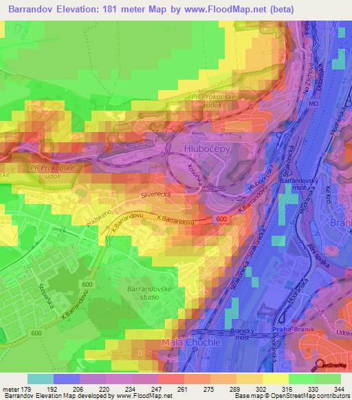 Barrandov,Czech Republic Elevation Map