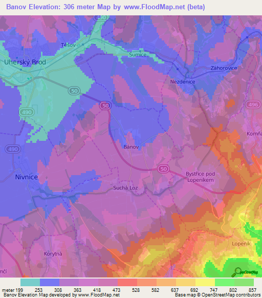 Banov,Czech Republic Elevation Map