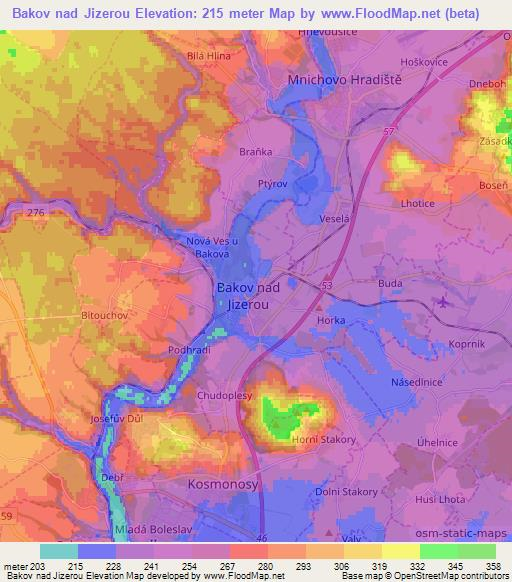 Bakov nad Jizerou,Czech Republic Elevation Map