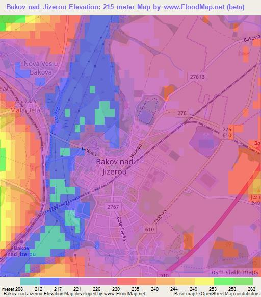 Bakov nad Jizerou,Czech Republic Elevation Map