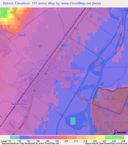 Babice,Czech Republic Elevation Map