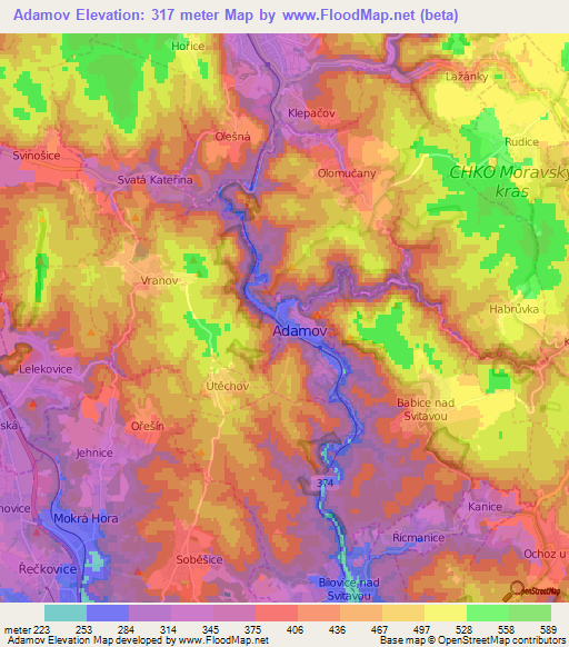 Adamov,Czech Republic Elevation Map