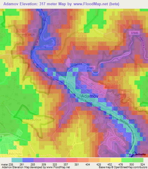 Adamov,Czech Republic Elevation Map