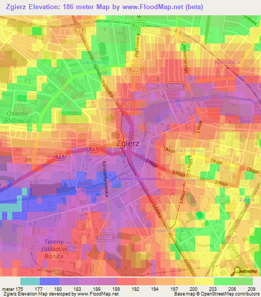 Zgierz,Poland Elevation Map