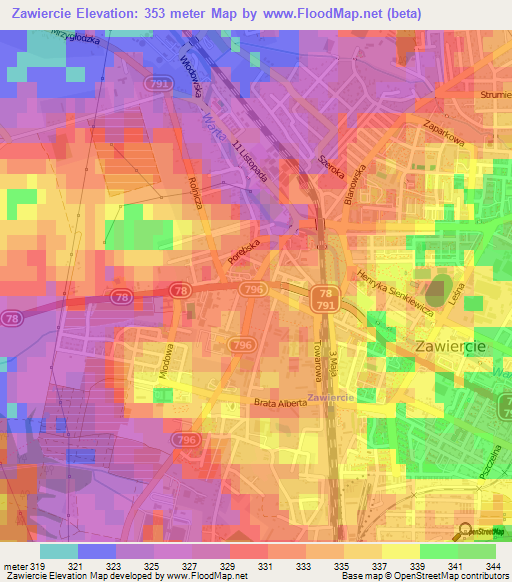 Zawiercie,Poland Elevation Map