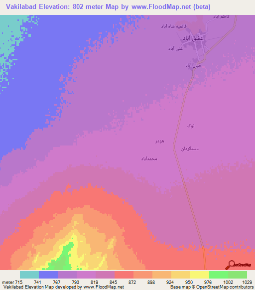 Vakilabad,Iran Elevation Map