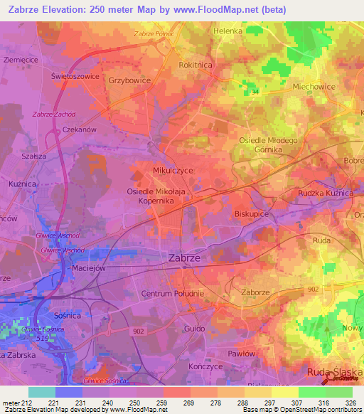 Zabrze,Poland Elevation Map