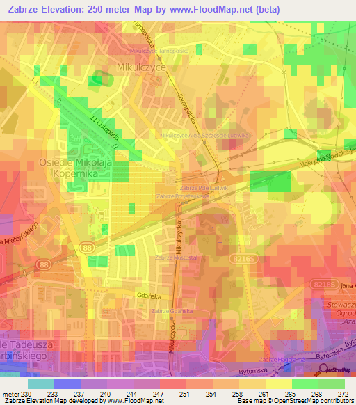Zabrze,Poland Elevation Map
