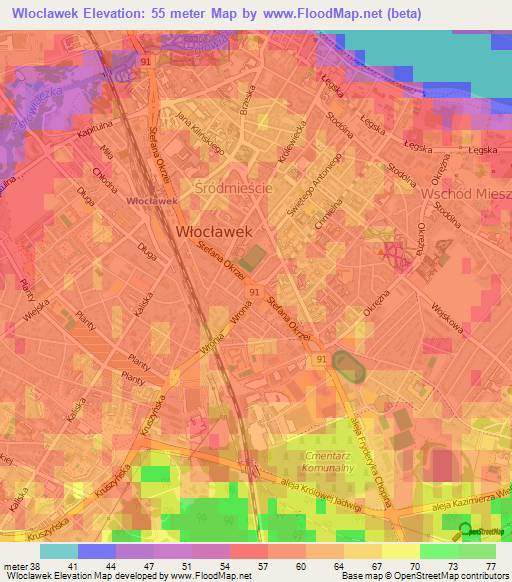Wloclawek,Poland Elevation Map