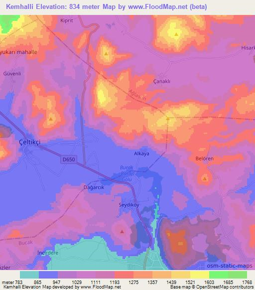 Kemhalli,Turkey Elevation Map