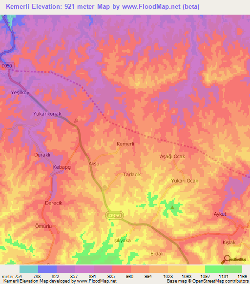 Kemerli,Turkey Elevation Map