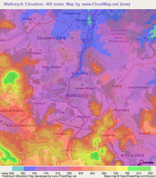 Walbrzych,Poland Elevation Map