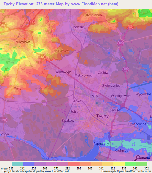 Tychy,Poland Elevation Map