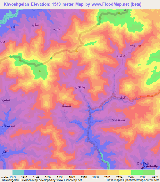 Khvoshgelan,Iran Elevation Map
