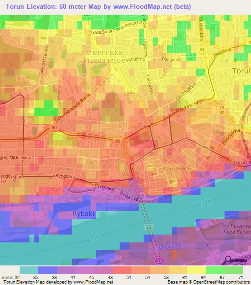 Torun,Poland Elevation Map