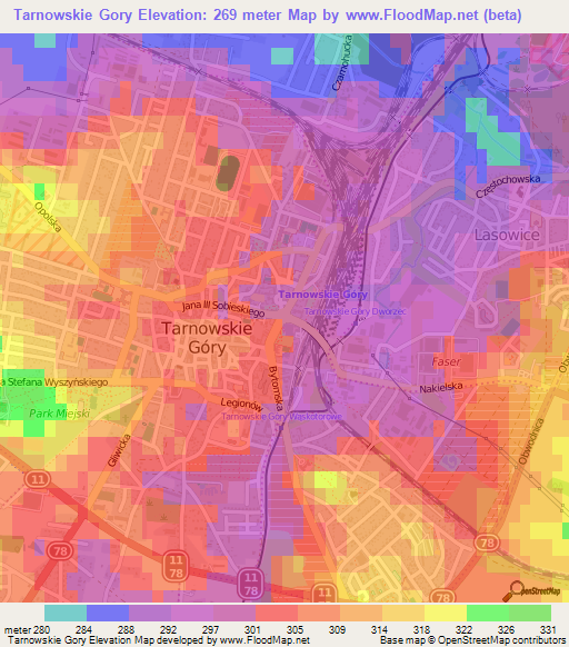 Tarnowskie Gory,Poland Elevation Map