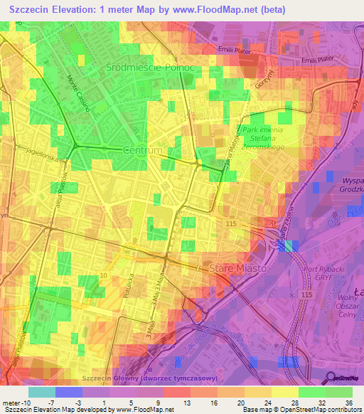 Szczecin,Poland Elevation Map