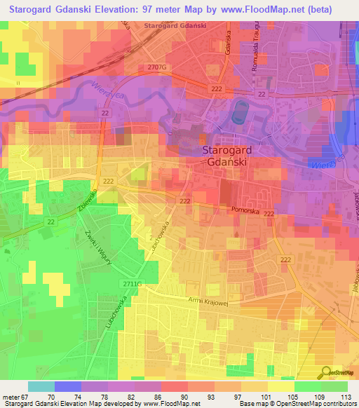 Starogard Gdanski,Poland Elevation Map
