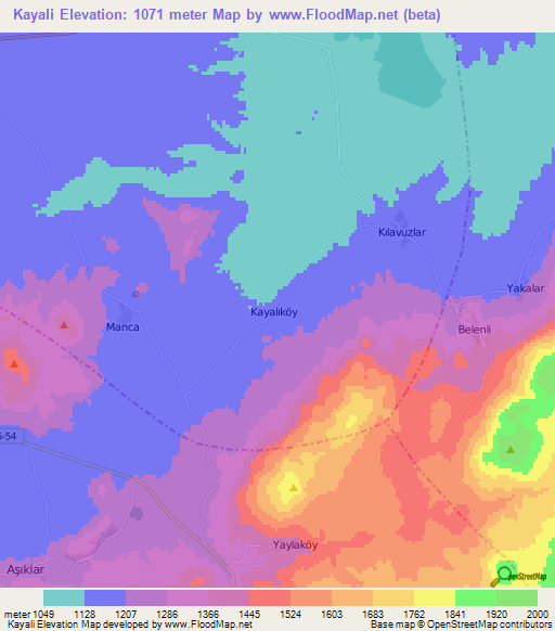 Kayali,Turkey Elevation Map