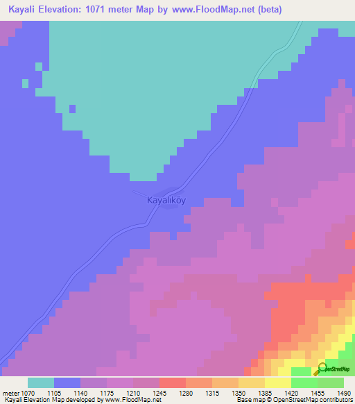 Kayali,Turkey Elevation Map