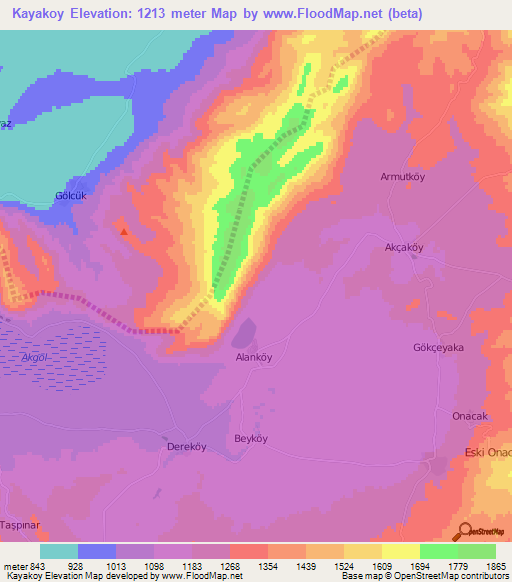 Kayakoy,Turkey Elevation Map