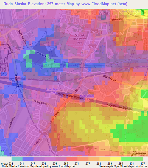 Ruda Slaska,Poland Elevation Map