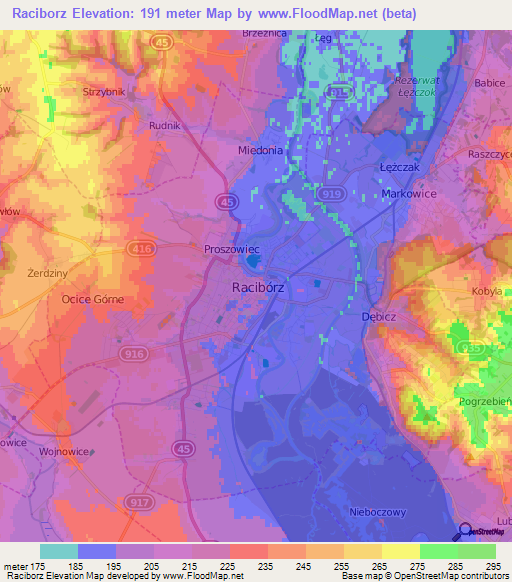 Raciborz,Poland Elevation Map