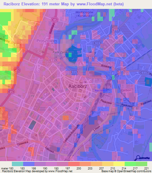 Raciborz,Poland Elevation Map