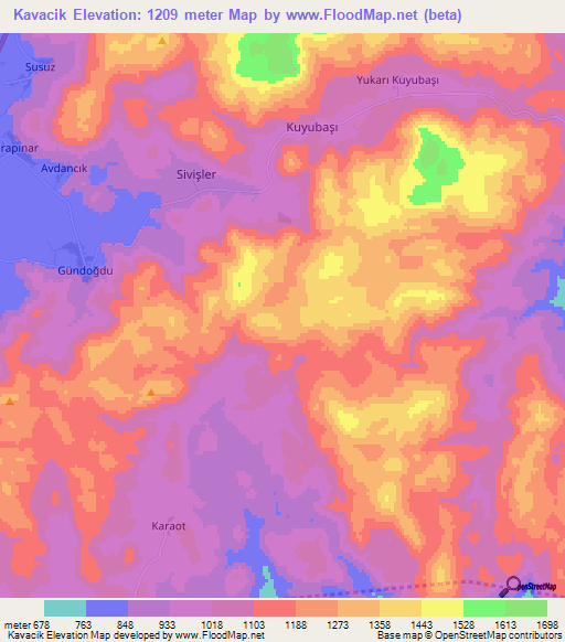 Kavacik,Turkey Elevation Map