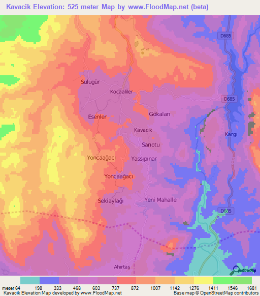 Kavacik,Turkey Elevation Map