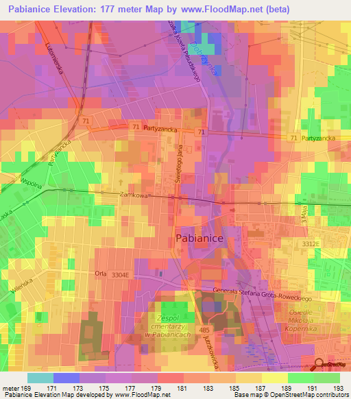 Pabianice,Poland Elevation Map