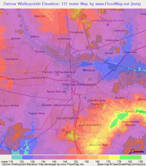 Ostrow Wielkopolski,Poland Elevation Map