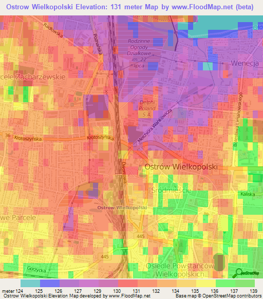 Ostrow Wielkopolski,Poland Elevation Map
