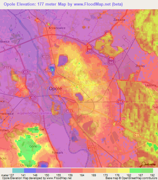 Opole,Poland Elevation Map
