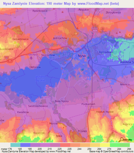 Nysa Zamlynie,Poland Elevation Map