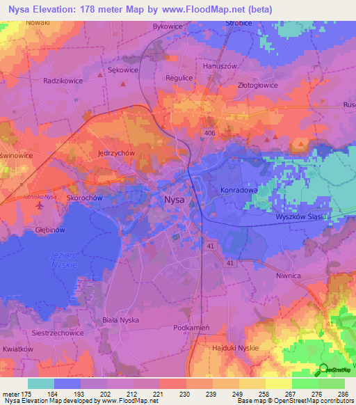 Nysa,Poland Elevation Map