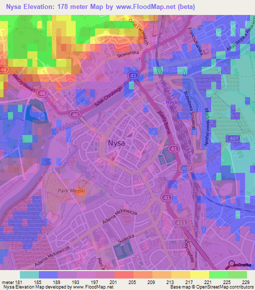 Nysa,Poland Elevation Map