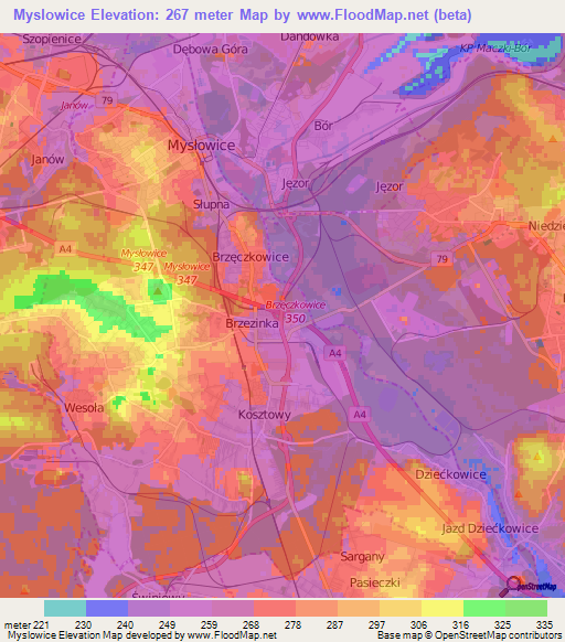Myslowice,Poland Elevation Map