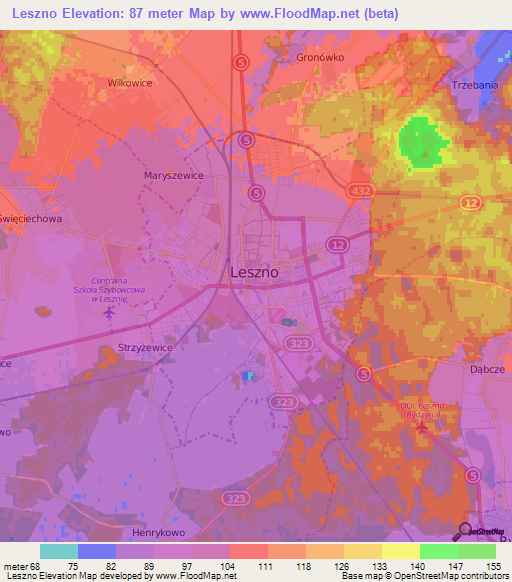 Leszno,Poland Elevation Map