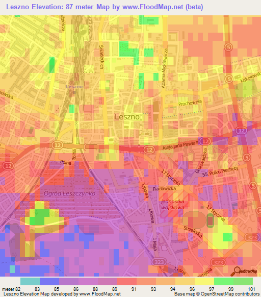 Leszno,Poland Elevation Map