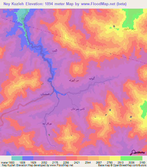 Ney Kuzleh,Iran Elevation Map