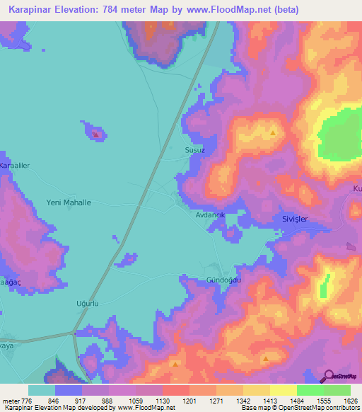 Karapinar,Turkey Elevation Map