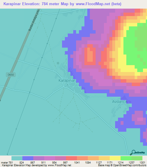 Karapinar,Turkey Elevation Map