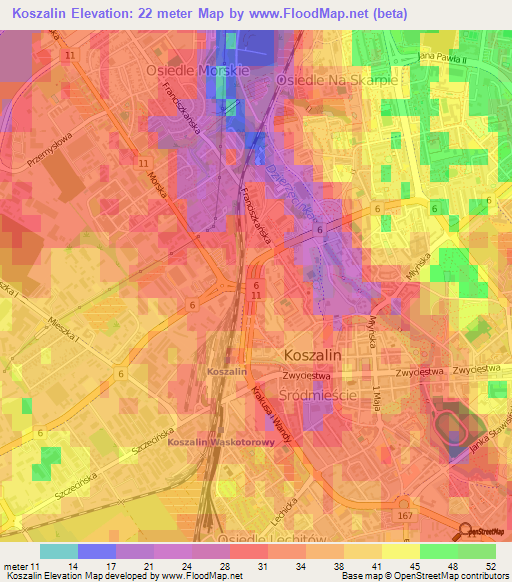 Koszalin,Poland Elevation Map